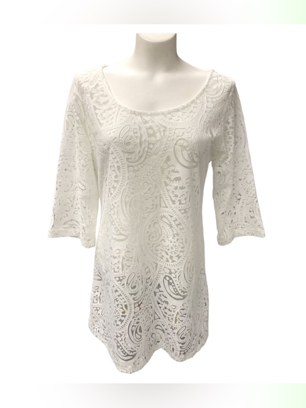 J. Valdi White Lace Scoop Neck Tunic Size M